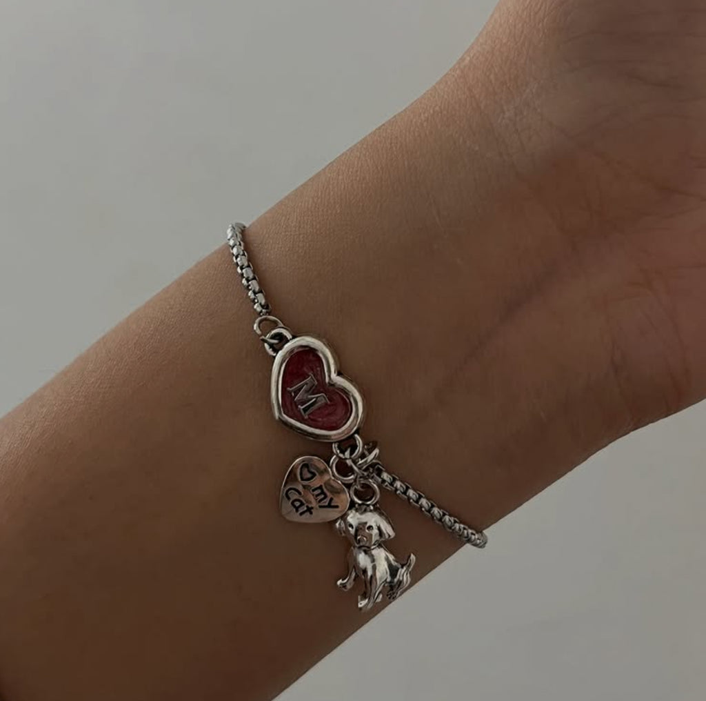 Crissia Initials Handmade Bracelet (dog charm)