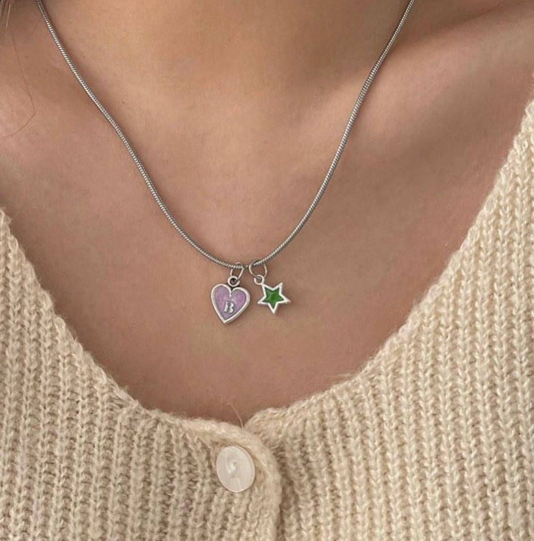 Twinkle Heart & Star Initials Handmade Necklace