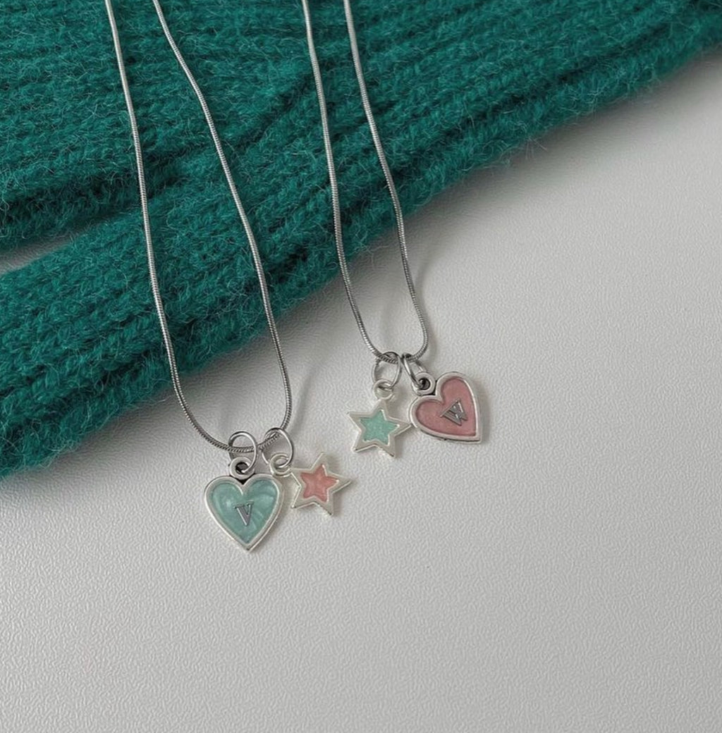 Twinkle Heart & Star Initials Handmade Necklace