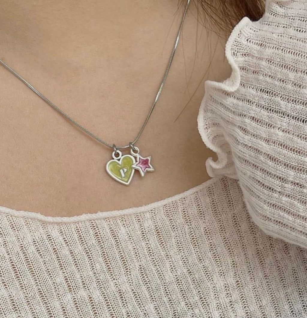 Twinkle Heart & Star Initials Handmade Necklace
