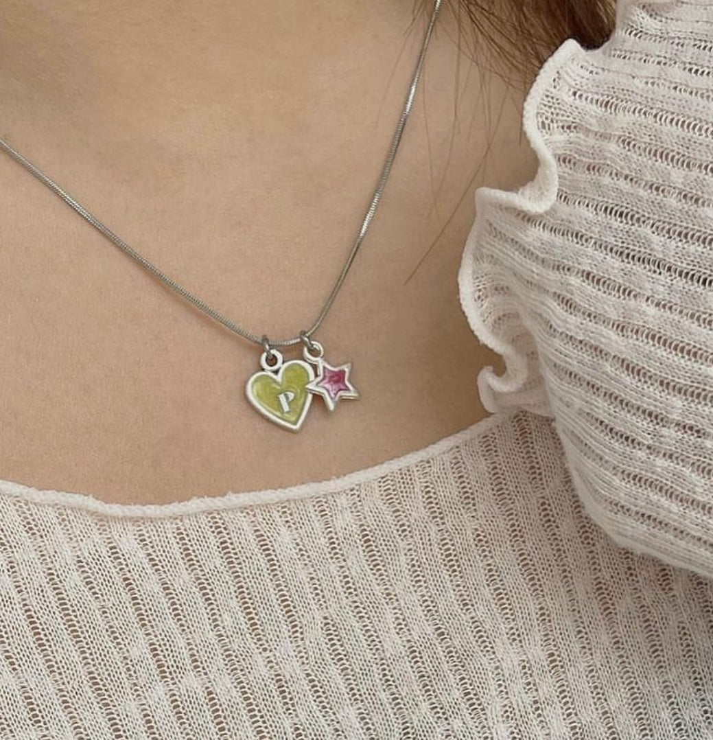 Twinkle Heart & Star Initials Handmade Necklace