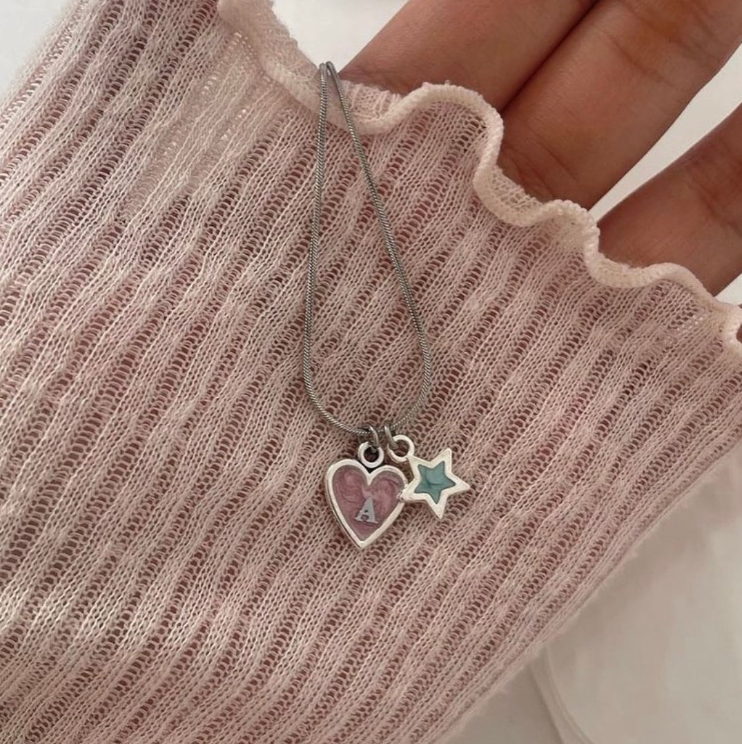 Twinkle Heart & Star Initials Handmade Necklace
