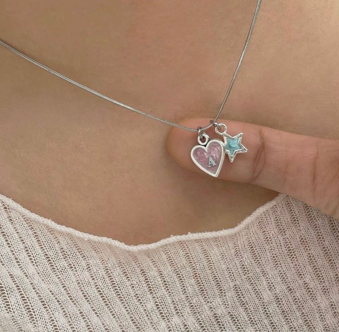 Twinkle Heart & Star Initials Handmade Necklace